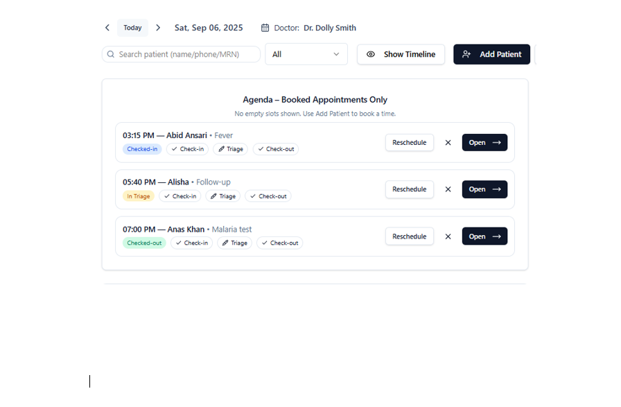 Clear patient journey from check-in to check-out